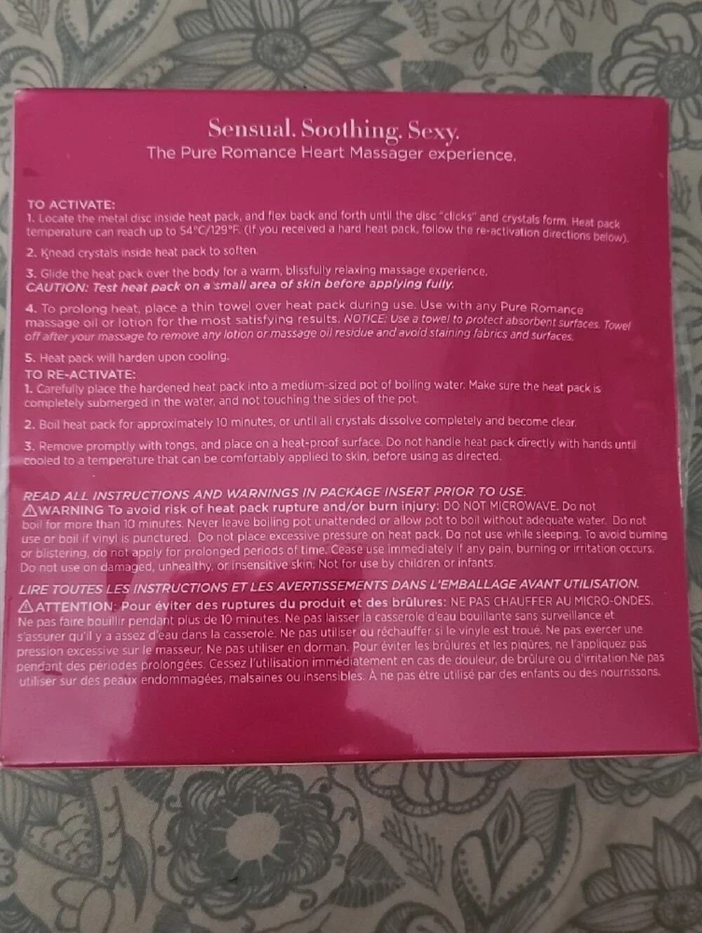Pure Romance Heart Massager in Hot Pink with Gold Lettering